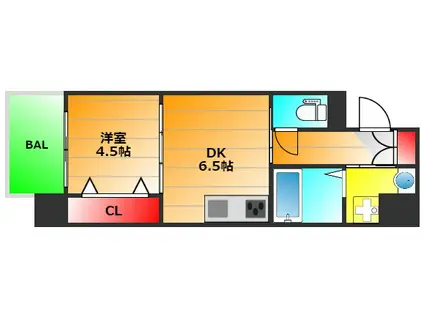 フォレストコート南大江公園(1DK/9階)の間取り写真