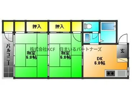 荒木アパート(2DK/2階)の間取り写真