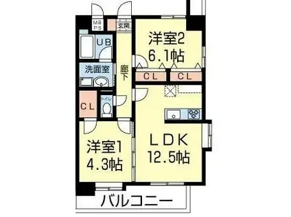 アンクレージュ菊陽(2LDK/2階)の間取り写真