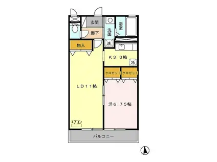 ロイヤルガーデンII(1LDK/3階)の間取り写真