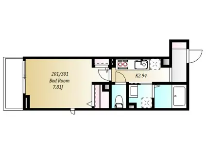 カズコート(1K/3階)の間取り写真