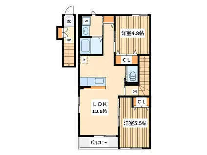マジェスティック ガーデン(2LDK/2階)の間取り写真
