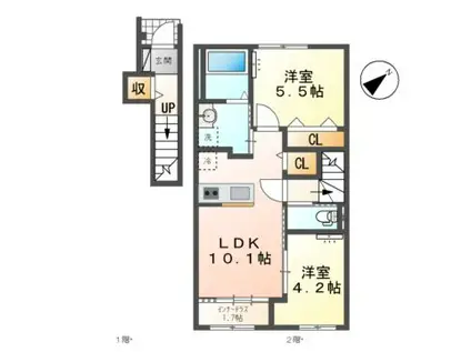サクラII (2LDK/2階)の間取り写真