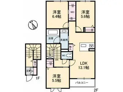 サンクレールコートB(3LDK/2階)の間取り写真