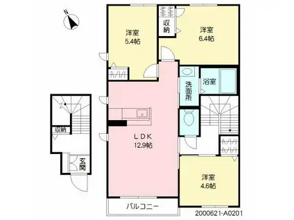 パストラル久留米 A(3LDK/2階)の間取り写真