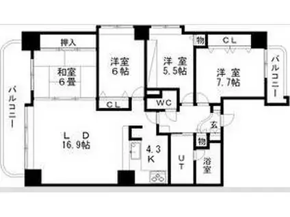 パールコート山鼻中央イースト(4LDK/4階)の間取り写真