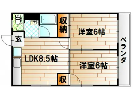 ウィンディア観音(2LDK/3階)の間取り写真