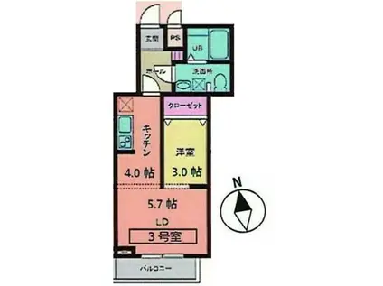 メリディアン多賀城南宮 壱番館(1LDK/2階)の間取り写真
