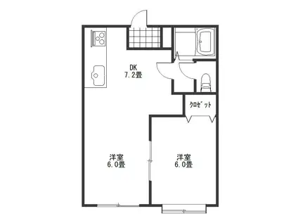 ジュネス廣町(2DK/2階)の間取り写真