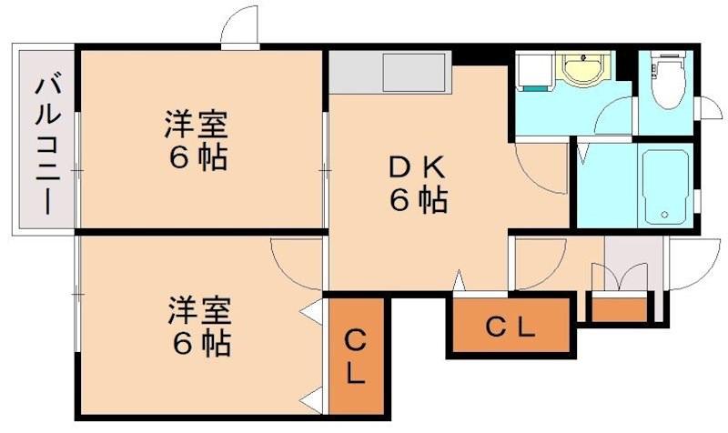 シャルマン・横田B(2DK/1階)の間取り写真