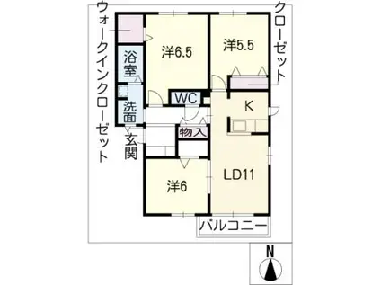 ヴィルグランディール川の街 弐番館(3LDK/1階)の間取り写真
