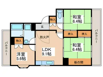 ワンズレジデンス羽曳ヶ丘 A棟(3LDK/2階)の間取り写真