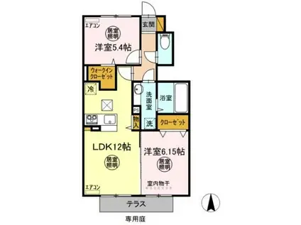 ピエスクレール(2LDK/1階)の間取り写真