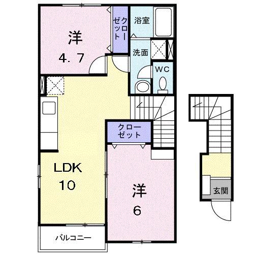 アンソレイエII(2LDK/2階)の間取り写真