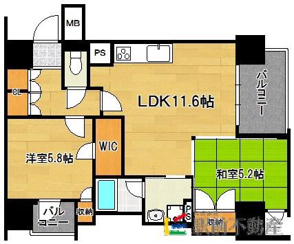 レジディア西新(2LDK/9階)の間取り写真