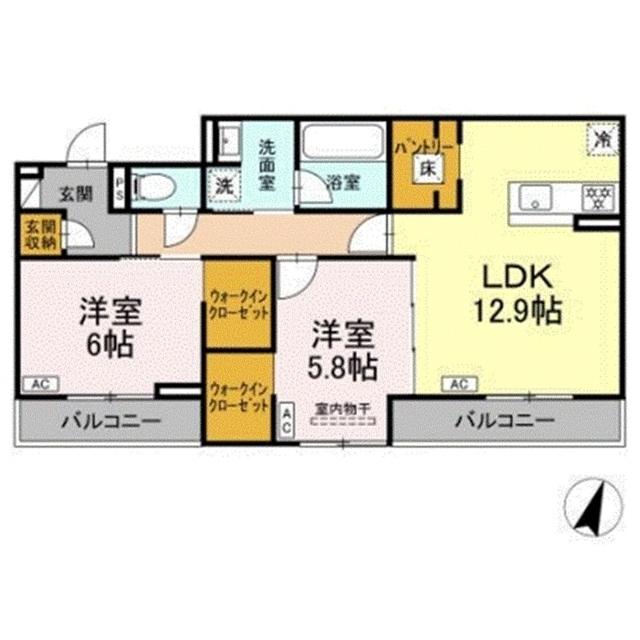 D-CRINUM 加屋町(2LDK/3階)の間取り写真
