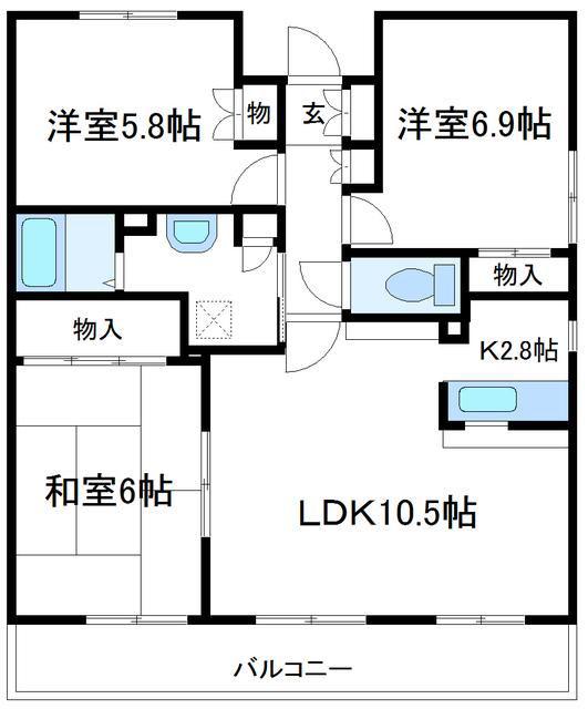 ドムス厚木南(3LDK/3階)の間取り写真