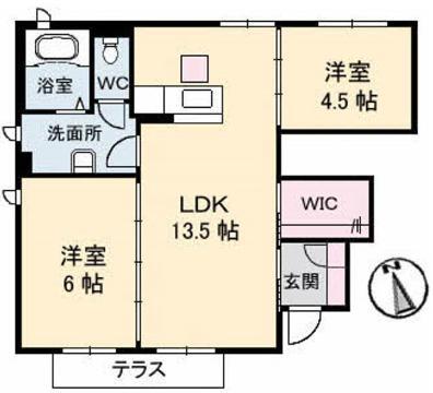 メゾン・ド・ローズ A棟(2LDK/1階)の間取り写真