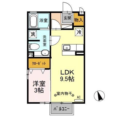 モナリエ富士見ヶ丘(1LDK/2階)の間取り写真
