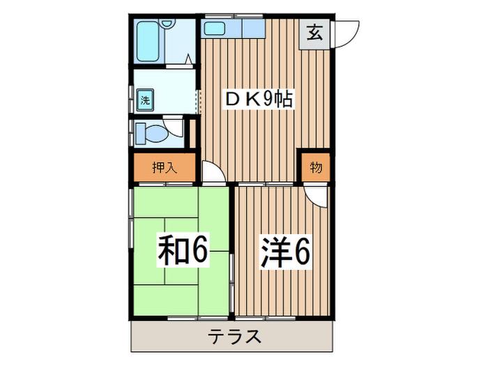 グランデュール鎌倉(2DK/1階)の間取り写真