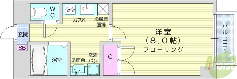 サンパラン泉(1K/2階)の間取り写真