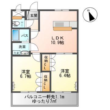 クオリティーハイムS(2LDK/2階)の間取り写真