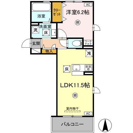 SAKURA A棟(1LDK/1階)の間取り写真