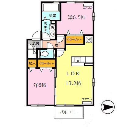 パークヒル平塚(2LDK/2階)の間取り写真