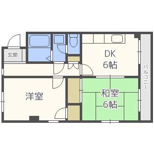 アールズプレイス二日市(2DK/6階)の間取り写真