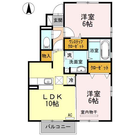 プラティーク湯本 A(2LDK/1階)の間取り写真
