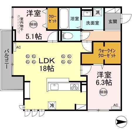 BASE29 西高松(2LDK/3階)の間取り写真