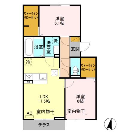 レフィナードB(2LDK/3階)の間取り写真