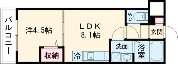 アーバンコート加古川(1LDK/1階)の間取り写真