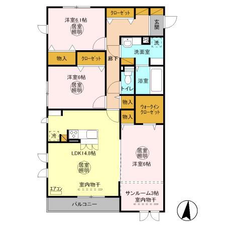 ラ・ドルチェヴィータ A(3LDK/3階)の間取り写真