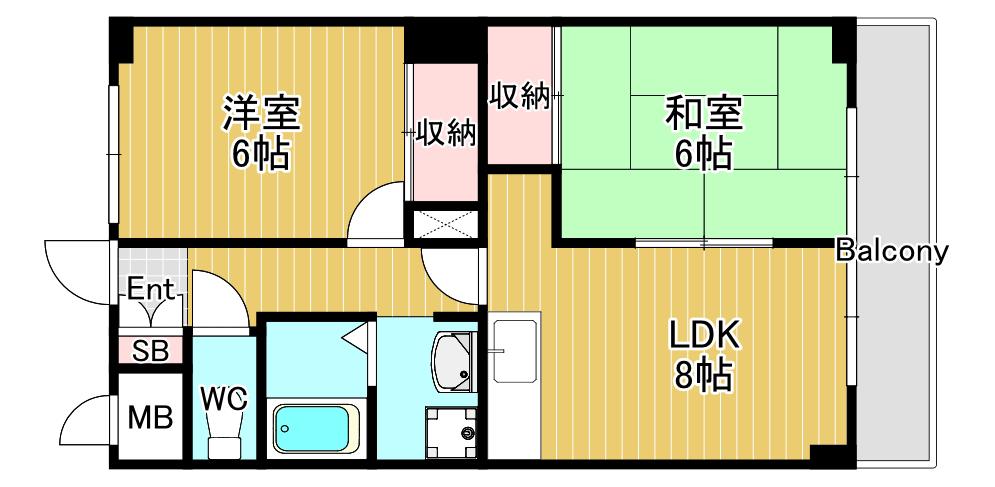 鶴見グリーンコート(2DK/4階)の間取り写真