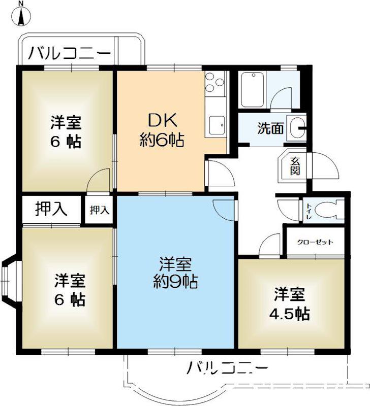 名谷15団地68号棟(4DK/3階)の間取り写真