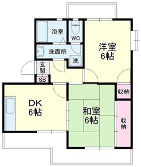 マンションKM-1(2DK/1階)の間取り写真