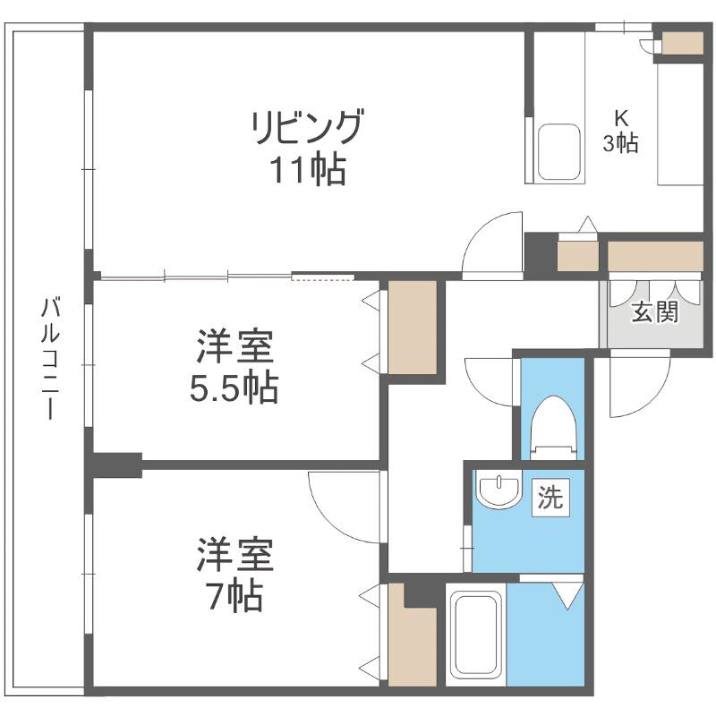 ラディア山鼻(2LDK/4階)の間取り写真