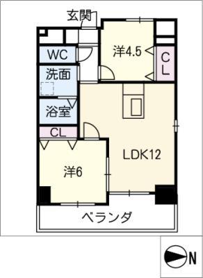 アルファパル久屋南(2LDK/6階)の間取り写真