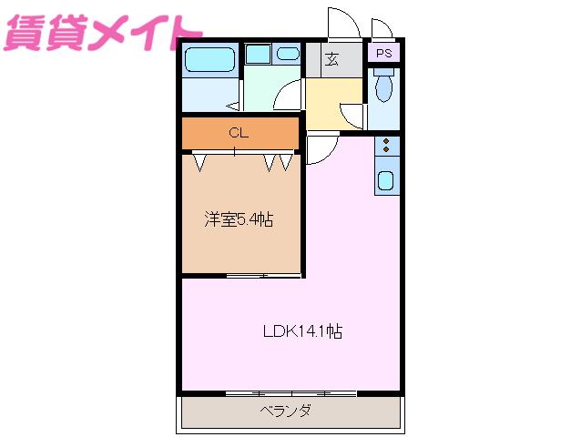 JYヒルズマンション(1LDK/3階)の間取り写真