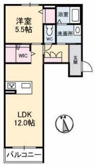 グランマスト栄町A棟(1LDK/2階)の間取り写真