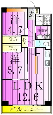 フィオレンテヴィラ(2LDK/4階)の間取り写真