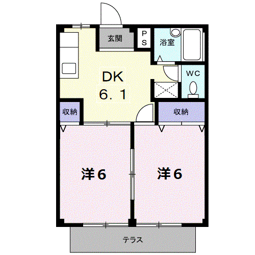 ラフォーレ新正(2DK/1階)の間取り写真