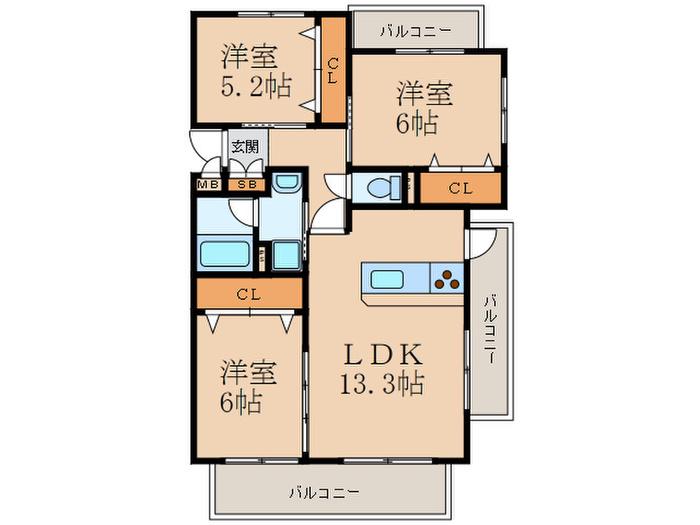 クレールコパンII(3LDK/2階)の間取り写真