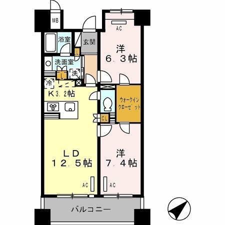 ロイヤルパークス豊洲(2LDK/2階)の間取り写真