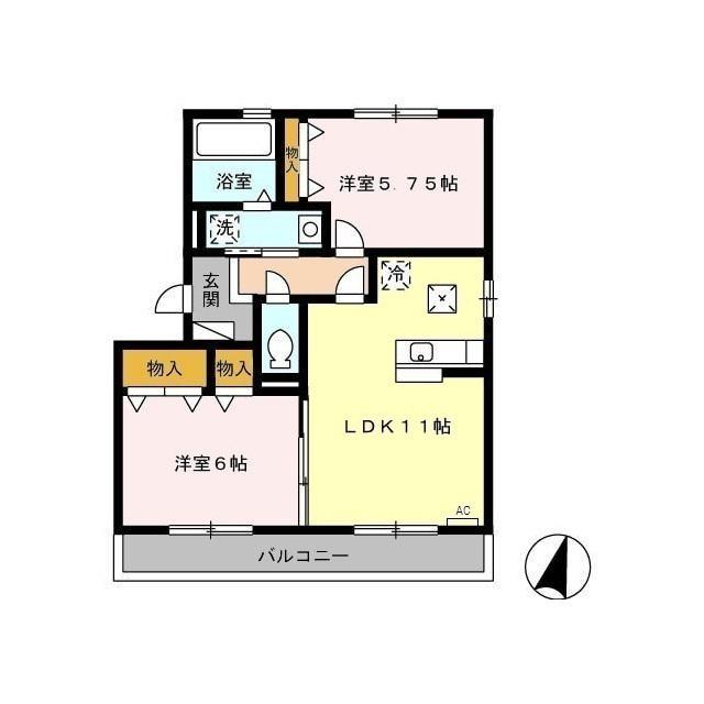 クリスタルハイム希叶(2LDK/2階)の間取り写真