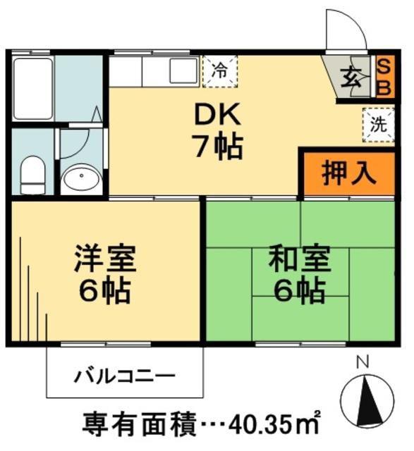 コスモクレールII(2DK/1階)の間取り写真