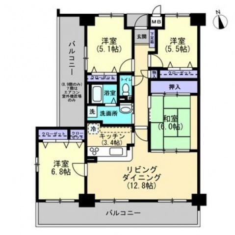 サーパス藤原西町(4LDK/8階)の間取り写真