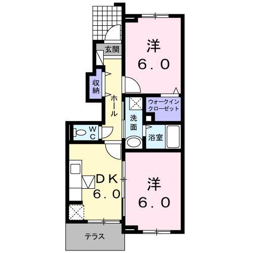 セイバリー ヒルA(2DK/1階)の間取り写真