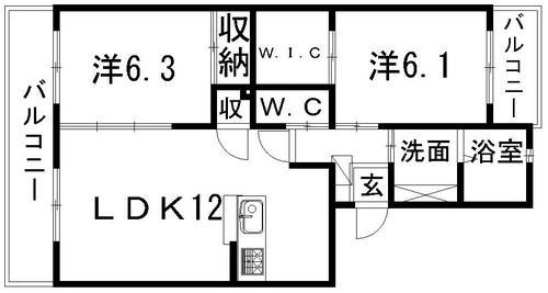 ブエナビスタ初生(2LDK/2階)の間取り写真